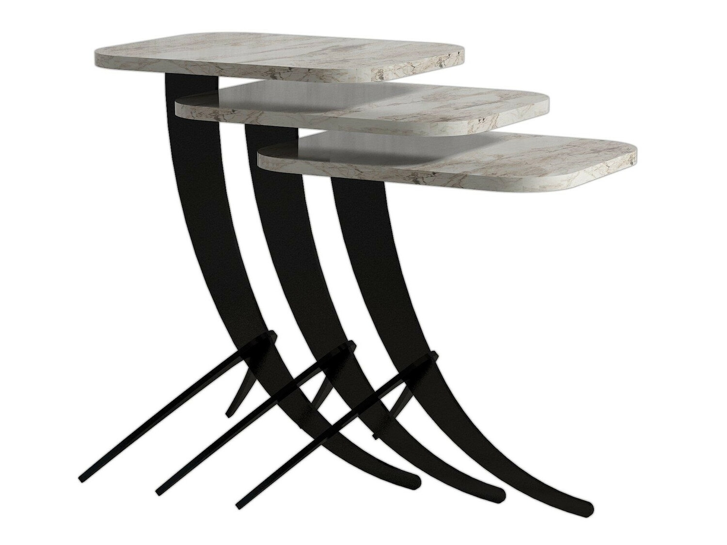 Set pomoćnih stočića Kailua 1622 (Beli mermer + Crno)