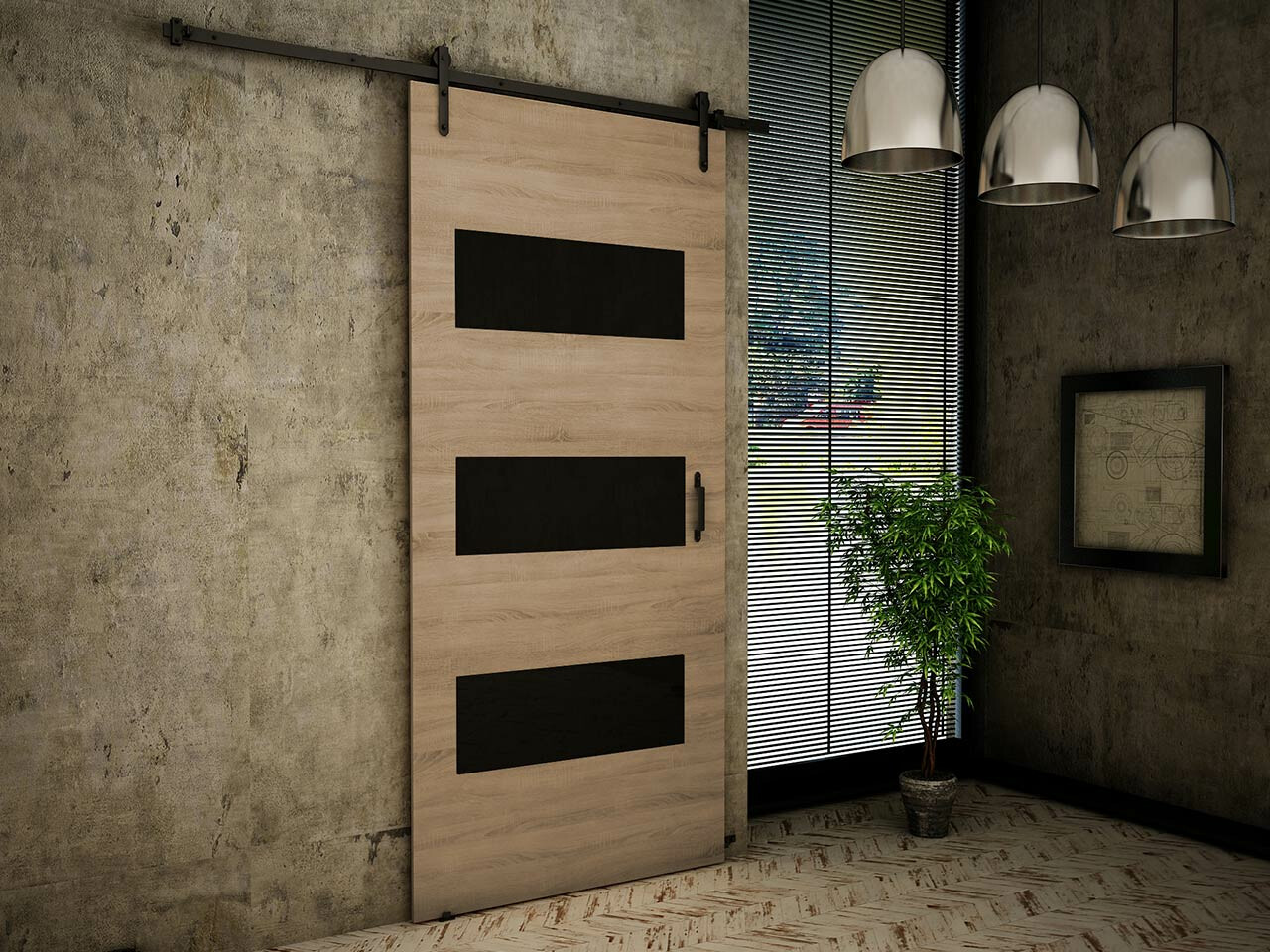 Klizna vrata Dover 161 (Sonoma hrast + Crno)