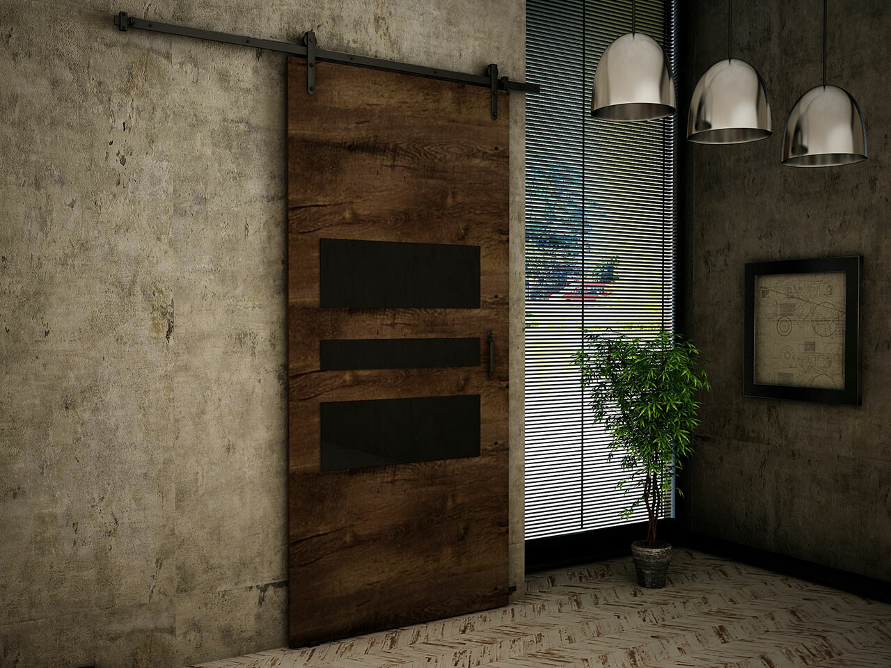 Klizna vrata Dover 164 (Tamni jasen + Crno)