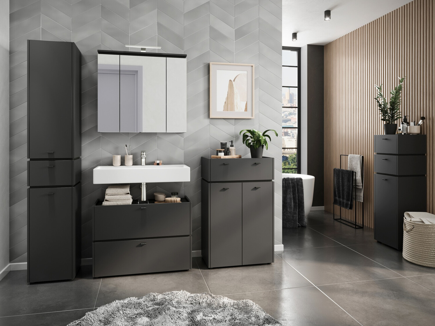 Ormarić za kupatilo sa ogledalom Larsalu 104 (Graphite)