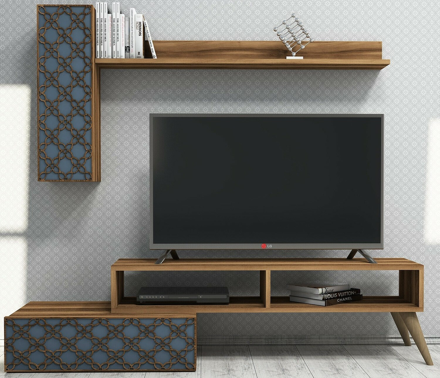 Set za dnevnu sobu Kailua 1561 (Orah + Plava)