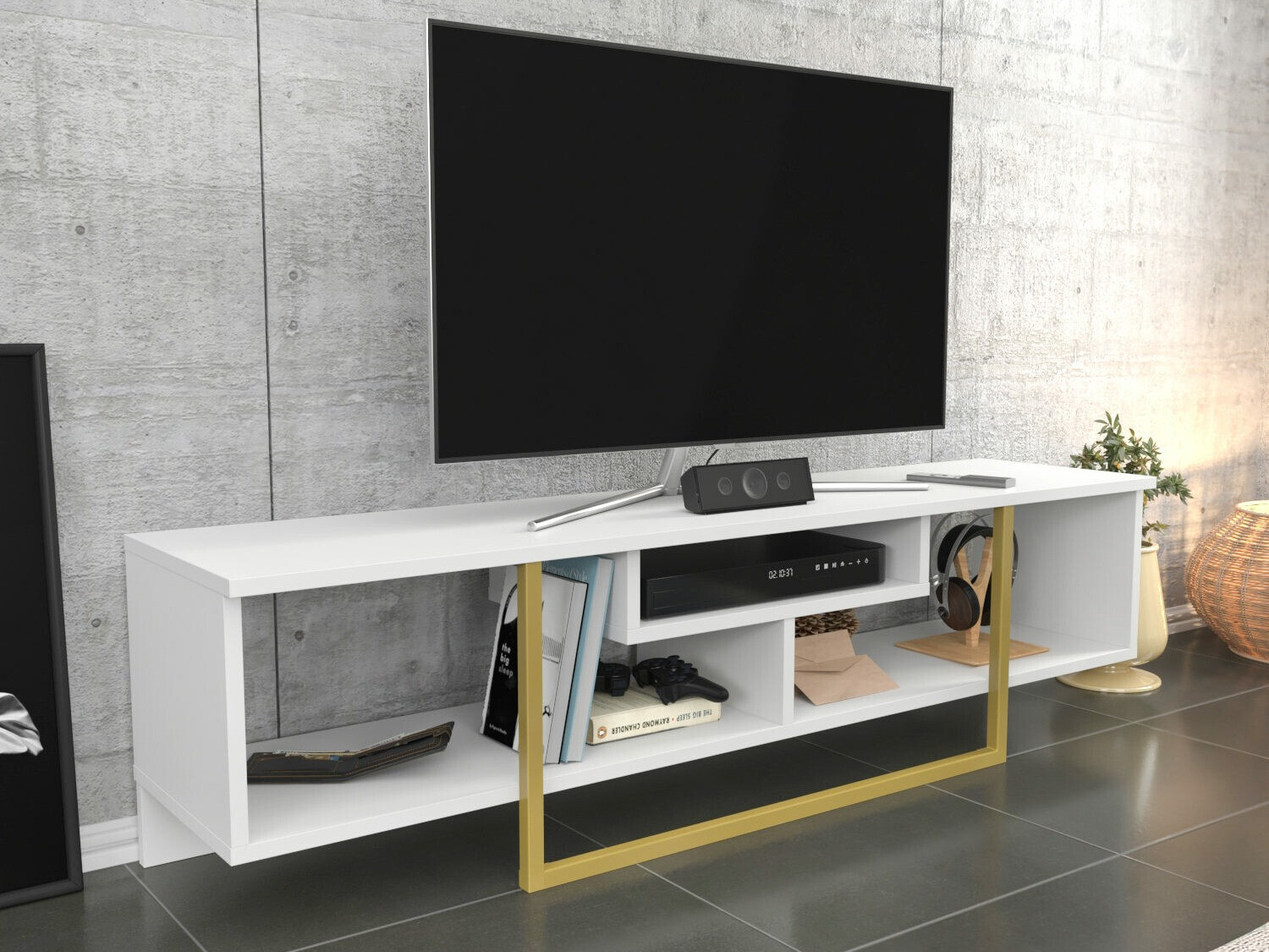 TV komoda Kailua 245 (Belo + Zlatna)
