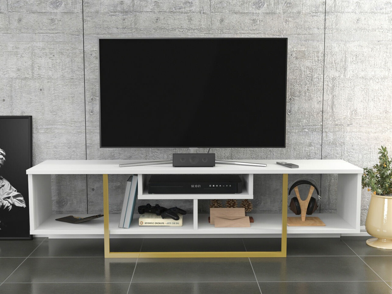 TV komoda Kailua 245 (Belo + Zlatna)