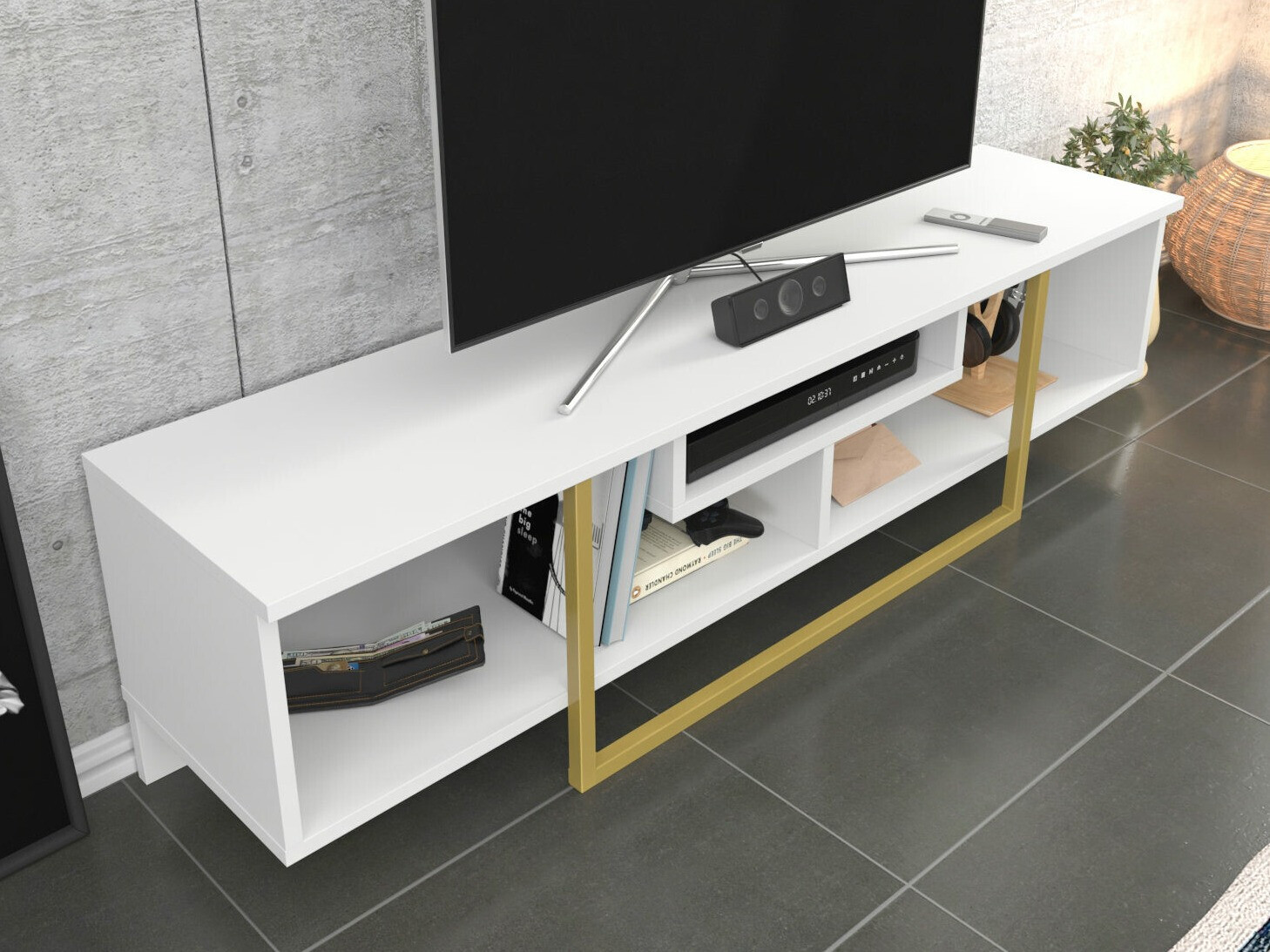TV komoda Kailua 245 (Belo + Zlatna)