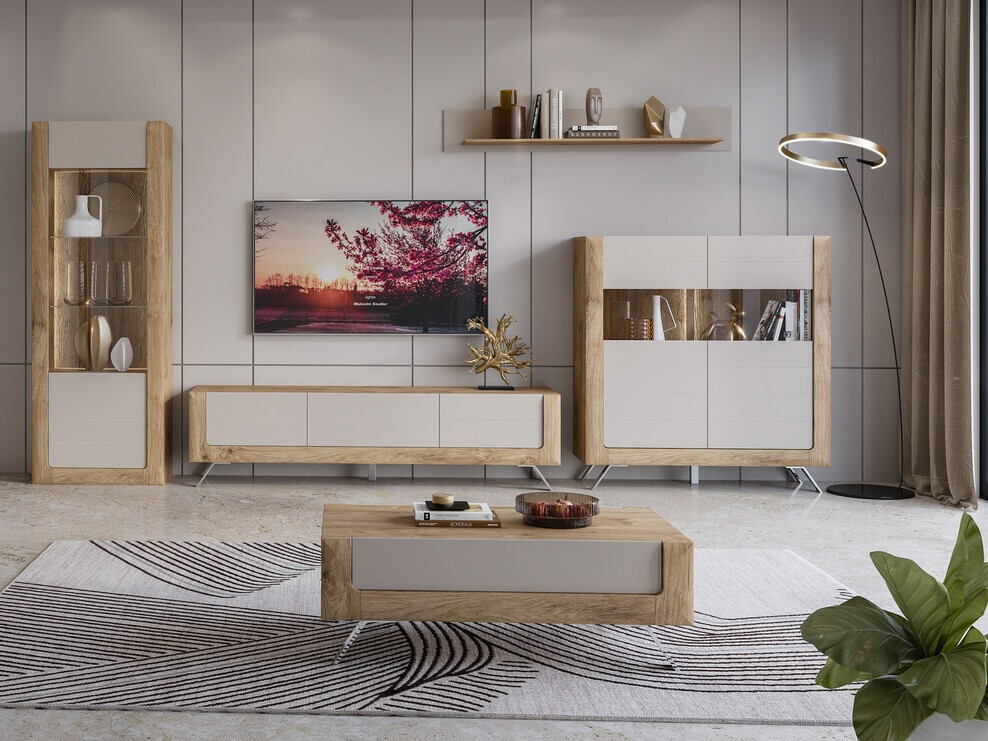 TV sto Sovera 104 (Zlatni hrast + Svetloosiva)