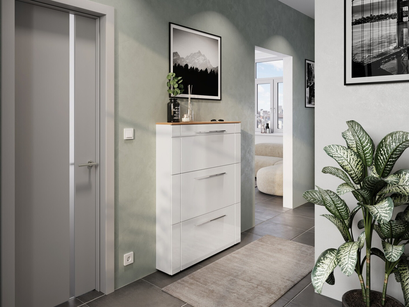 Cipelarnik Sacramento 404 (Sjajno belo + Navarra hrast)