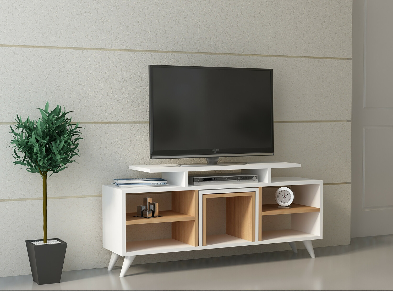 TV komoda Kailua 816 (Belo + Tikovina)