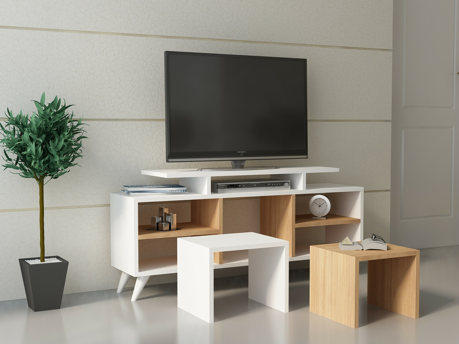 TV komoda Kailua 816 (Belo + Tikovina)