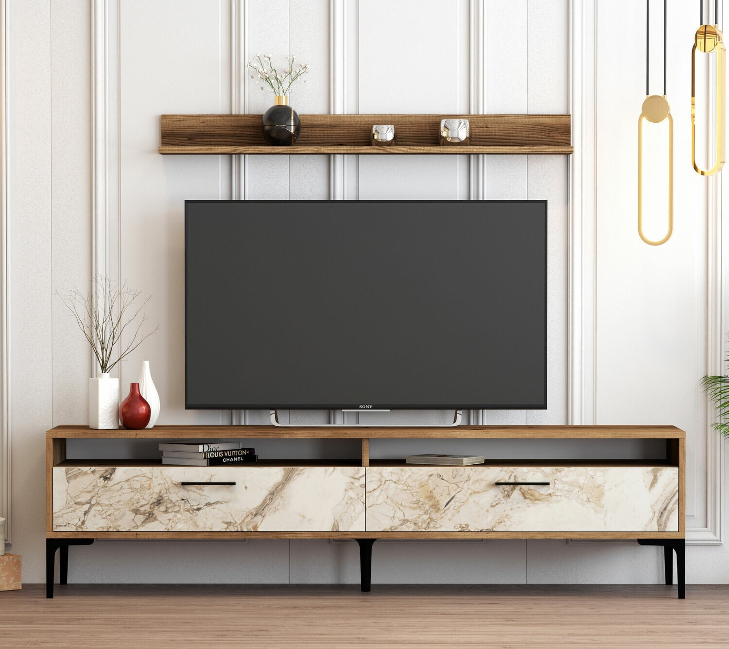 Set za dnevnu sobu Kailua 857 (Orah + Beli mermer)