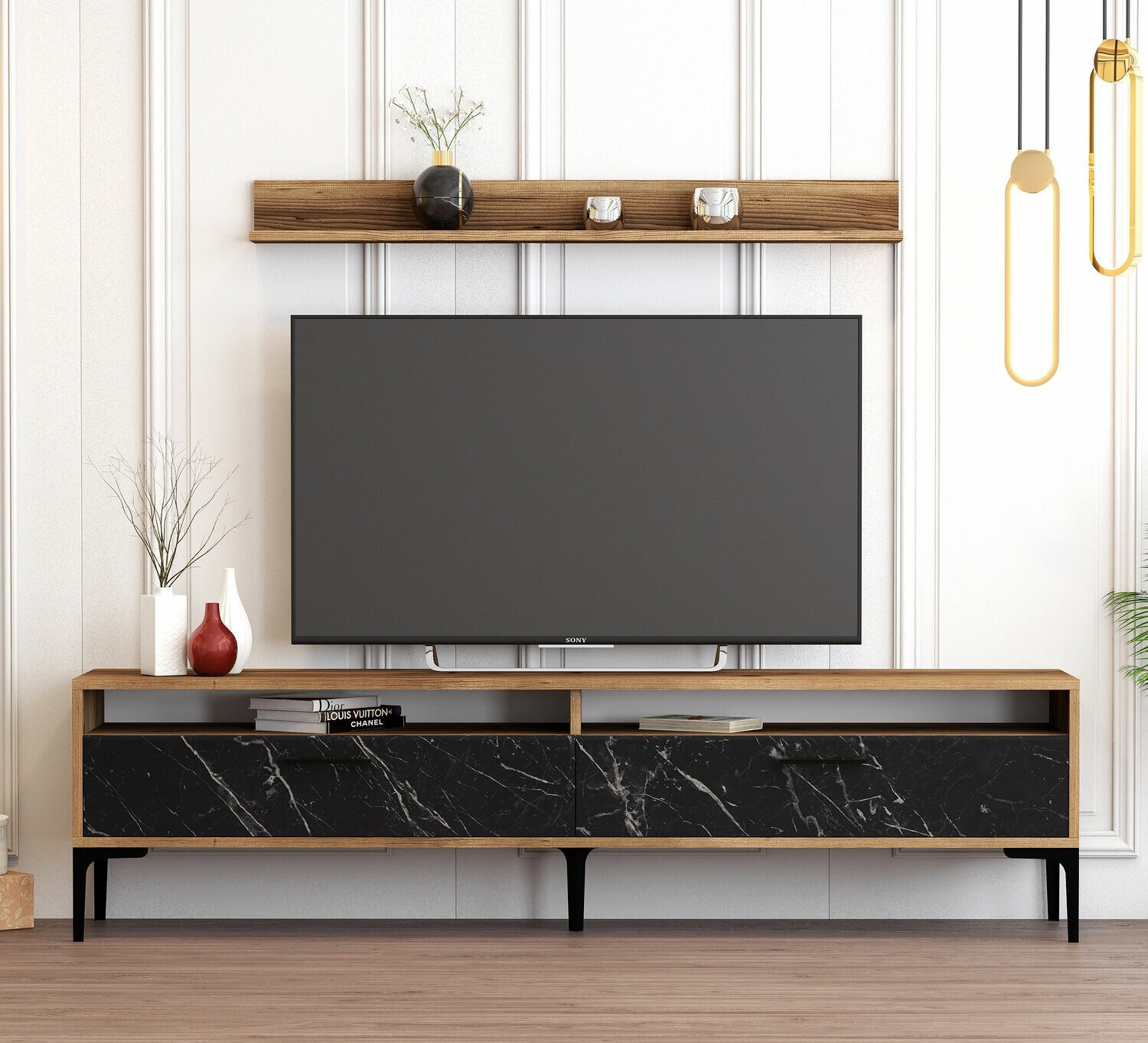 Set za dnevnu sobu Kailua 857 (Orah + Crni mermer)