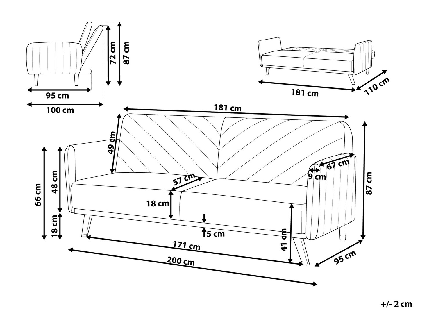 Sofa na razvlačenje Berwyn 120 (Crno)
