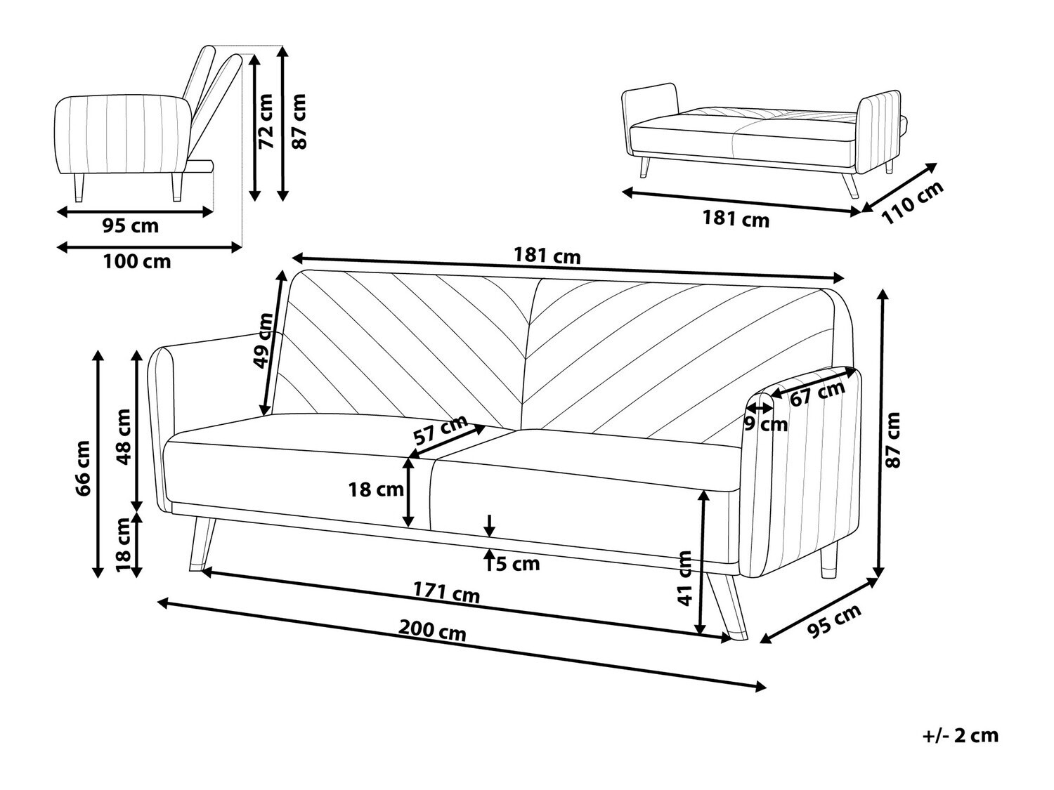 Sofa na razvlačenje Berwyn 120 (Crvena)