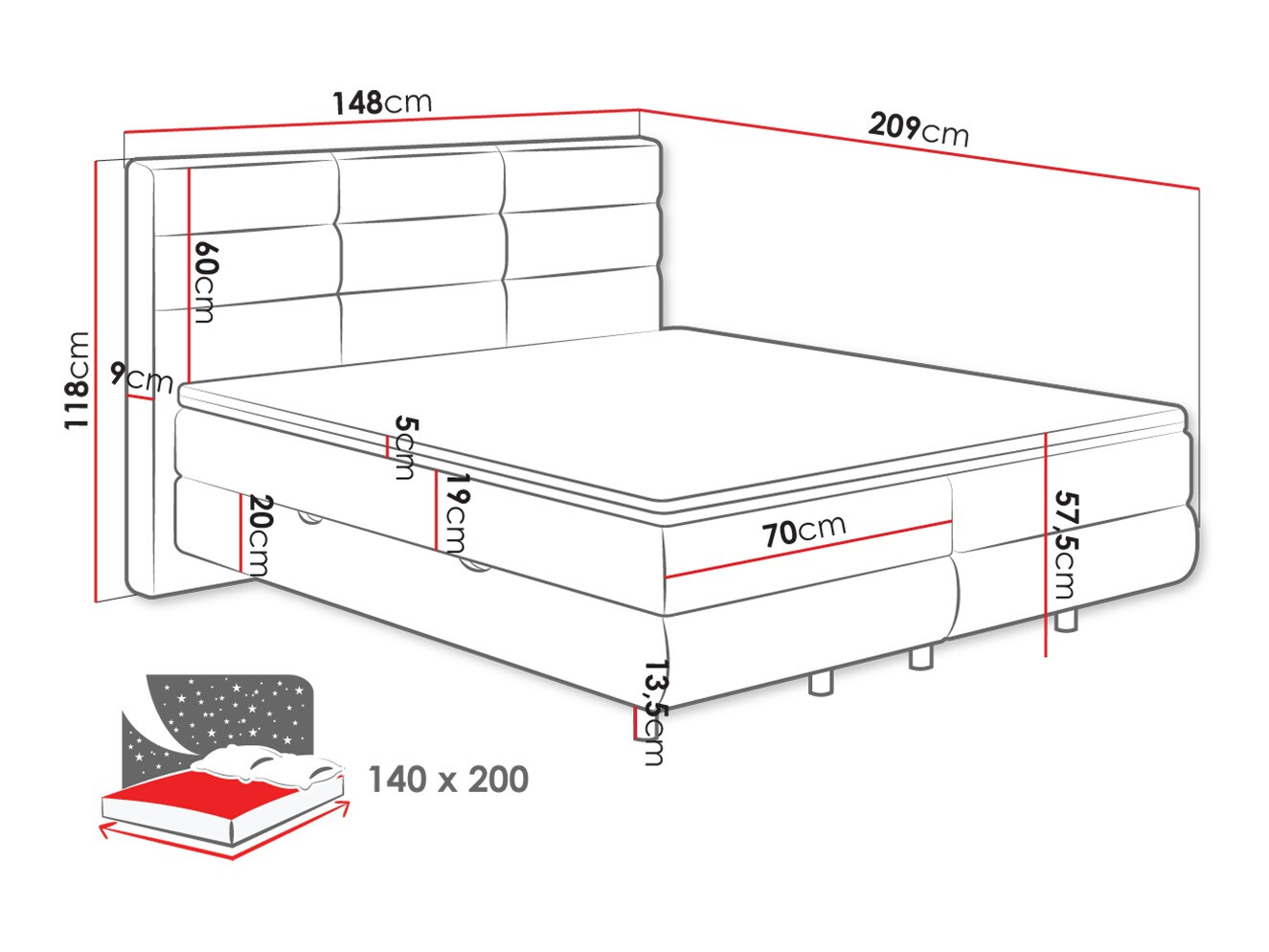Boxspring krevet ComfiDream 180 (Barrel 90)