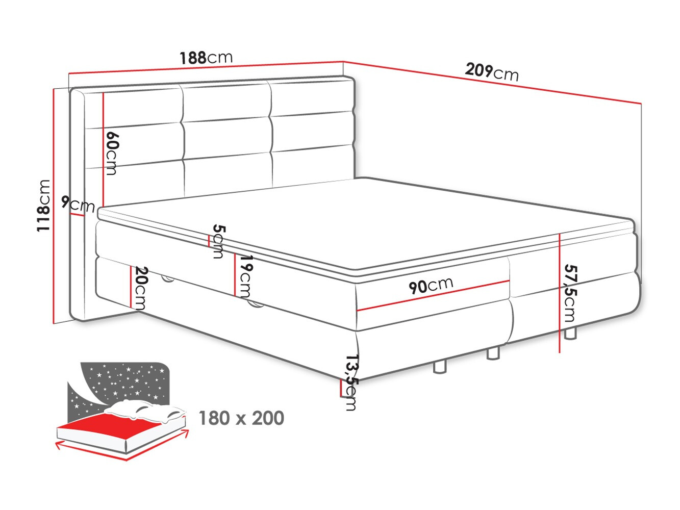 Boxspring krevet ComfiDream 180 (Barrel 97)