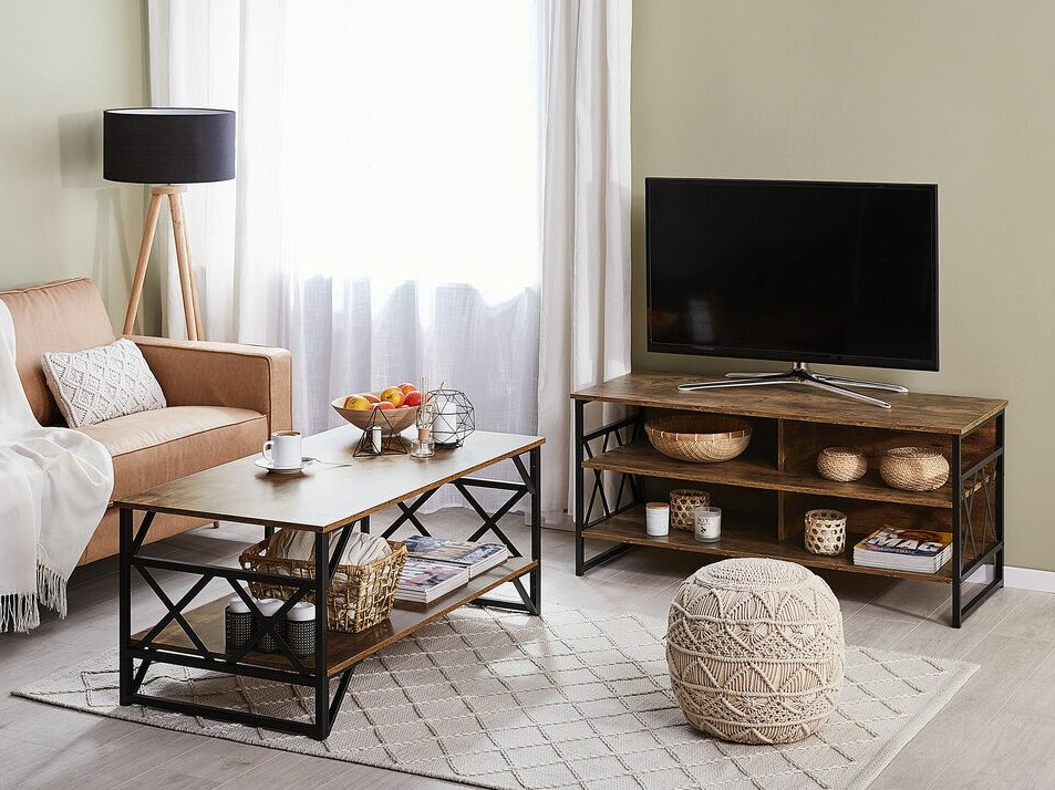 TV komoda Berwyn 164 (Crno + Tamno drvo)