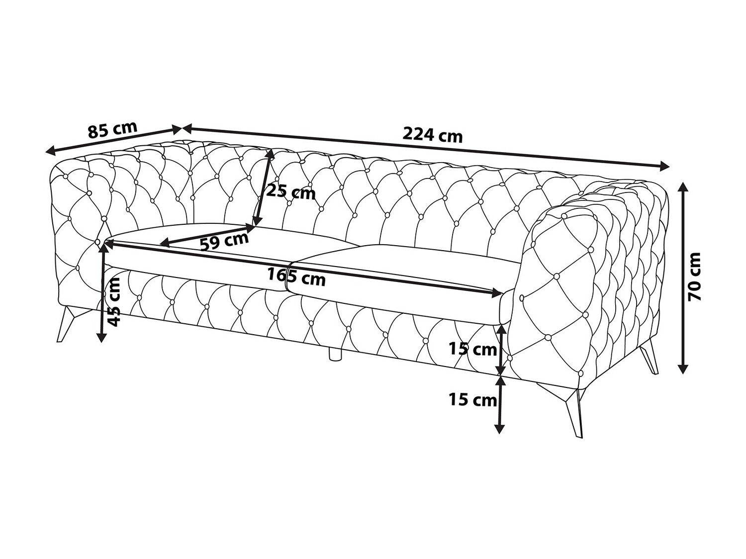 Česterfild sofa Berwyn 185 (Crno)