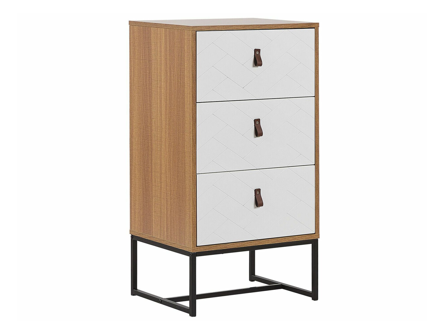 Komoda Fiotivu 103 (Belo + Crno + Svetlo drvo)