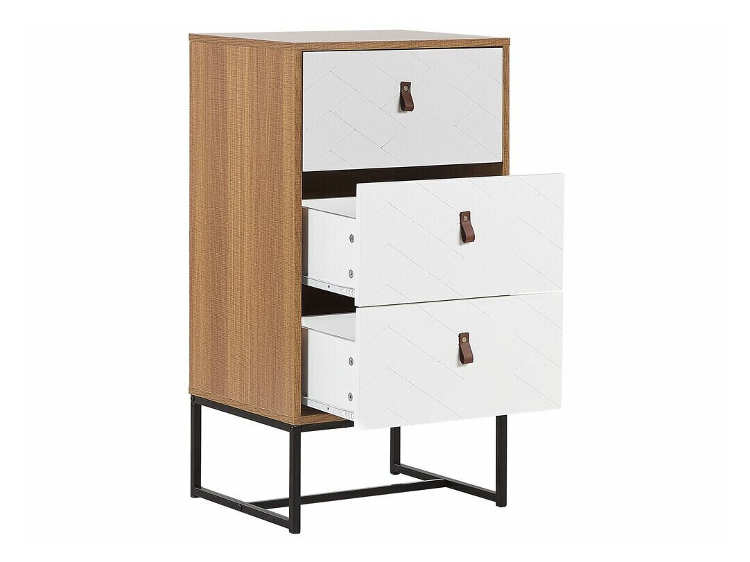 Komoda Fiotivu 103 (Belo + Crno + Svetlo drvo)