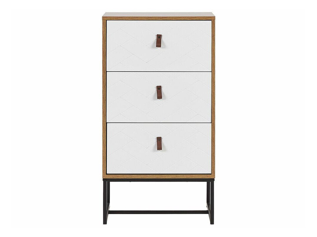 Komoda Fiotivu 103 (Belo + Crno + Svetlo drvo)