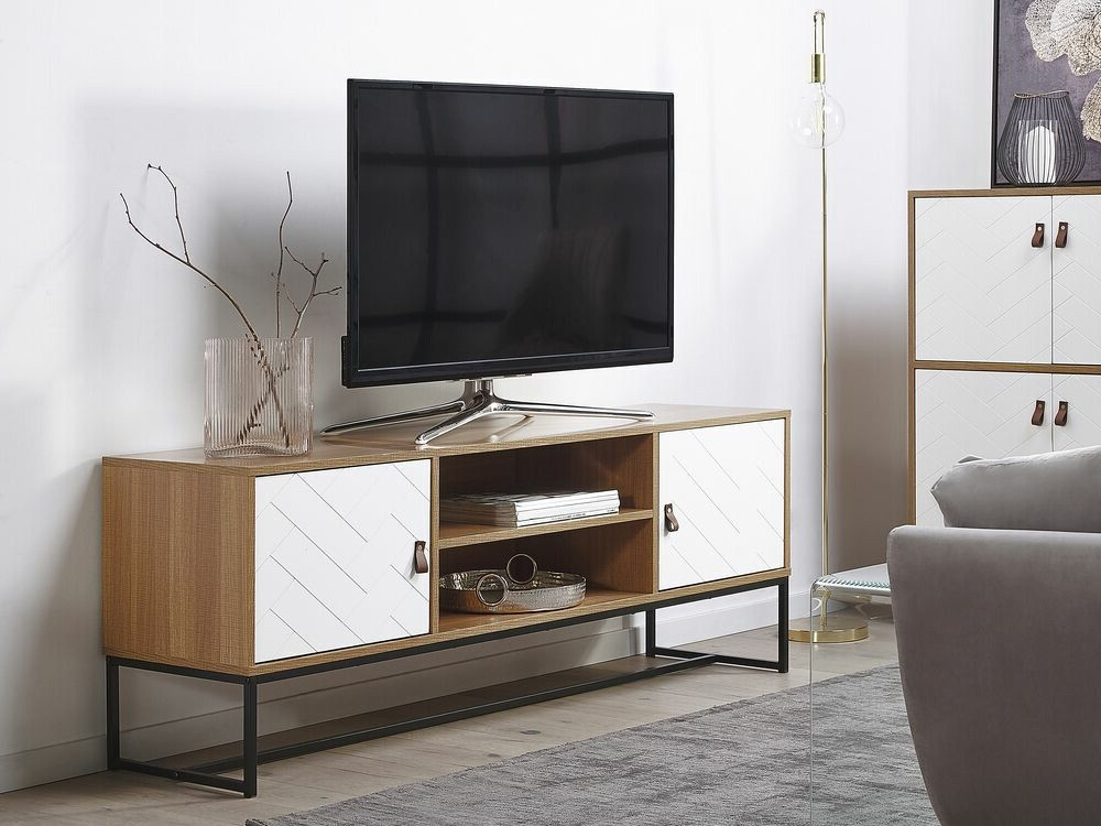 TV komoda Fiotivu 102 (Belo + Crno + Svetlo drvo)