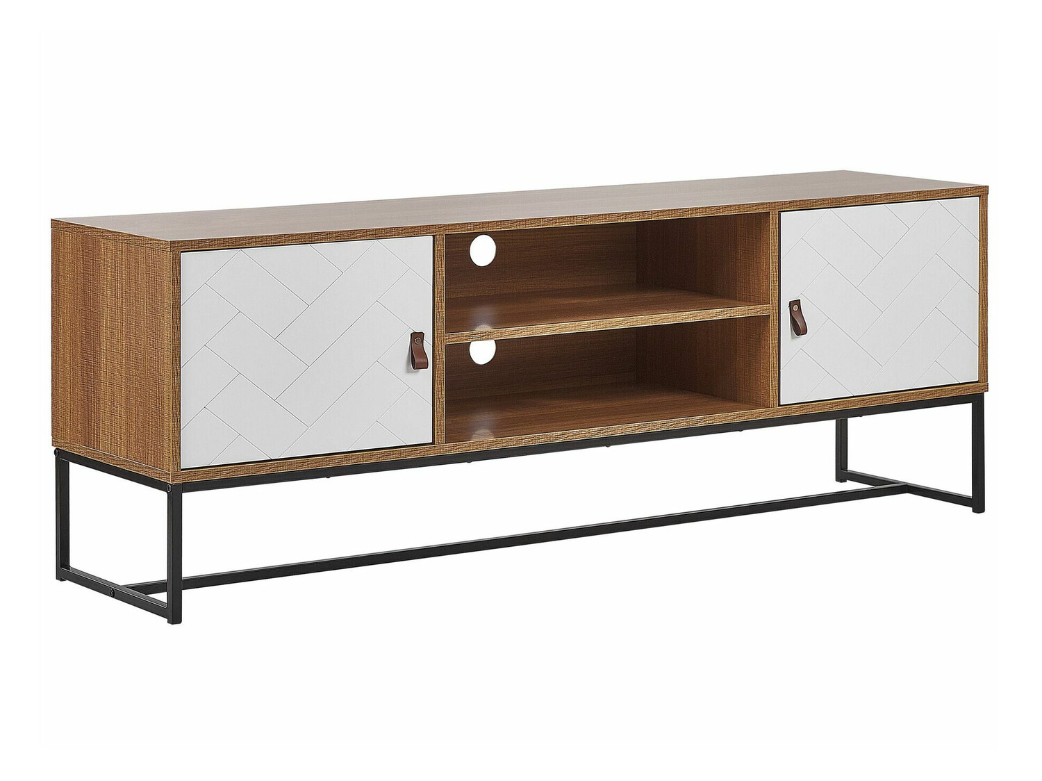 TV komoda Fiotivu 102 (Belo + Crno + Svetlo drvo)