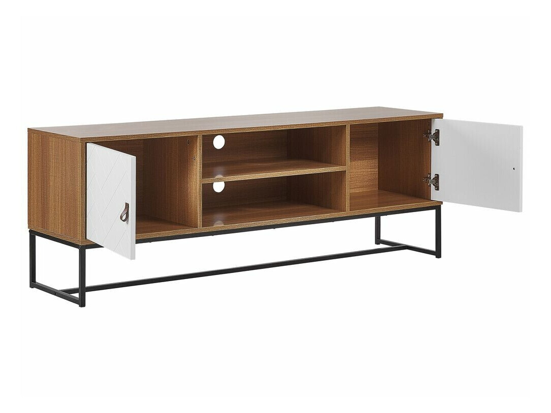 TV komoda Fiotivu 102 (Belo + Crno + Svetlo drvo)