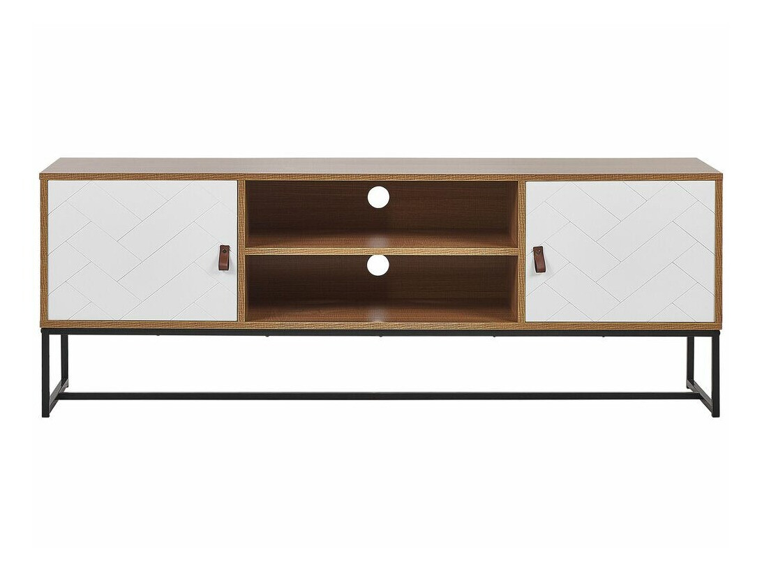 TV komoda Fiotivu 102 (Belo + Crno + Svetlo drvo)