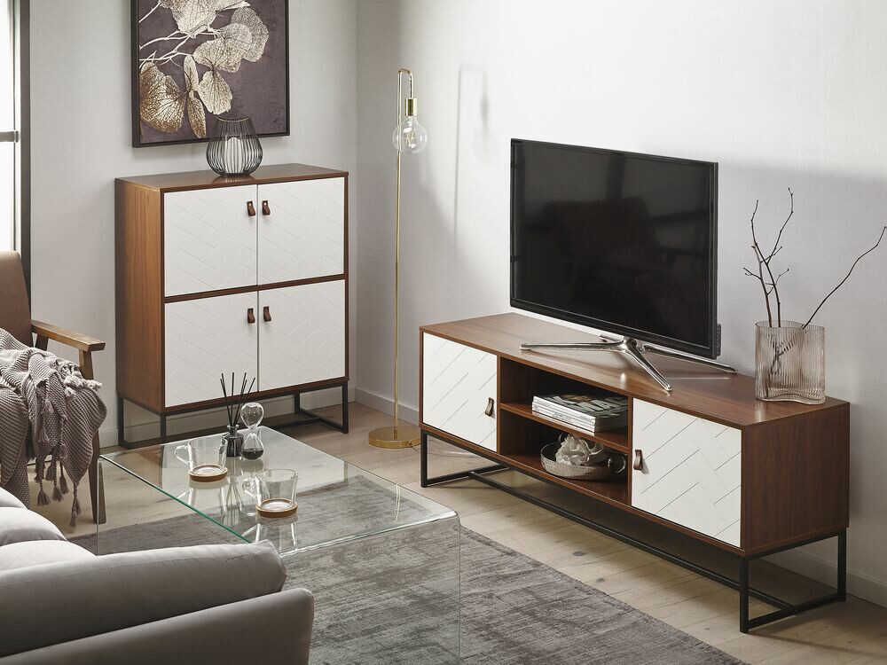 TV komoda Fiotivu 102 (Belo + Crno + Tamno drvo)