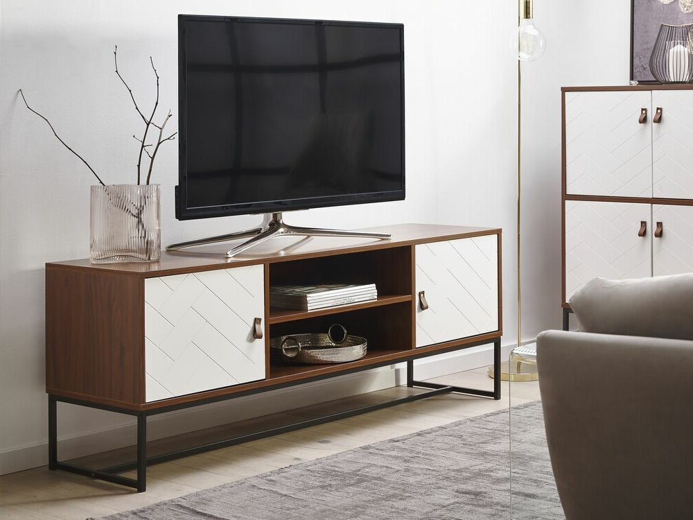 TV komoda Fiotivu 102 (Belo + Crno + Tamno drvo)