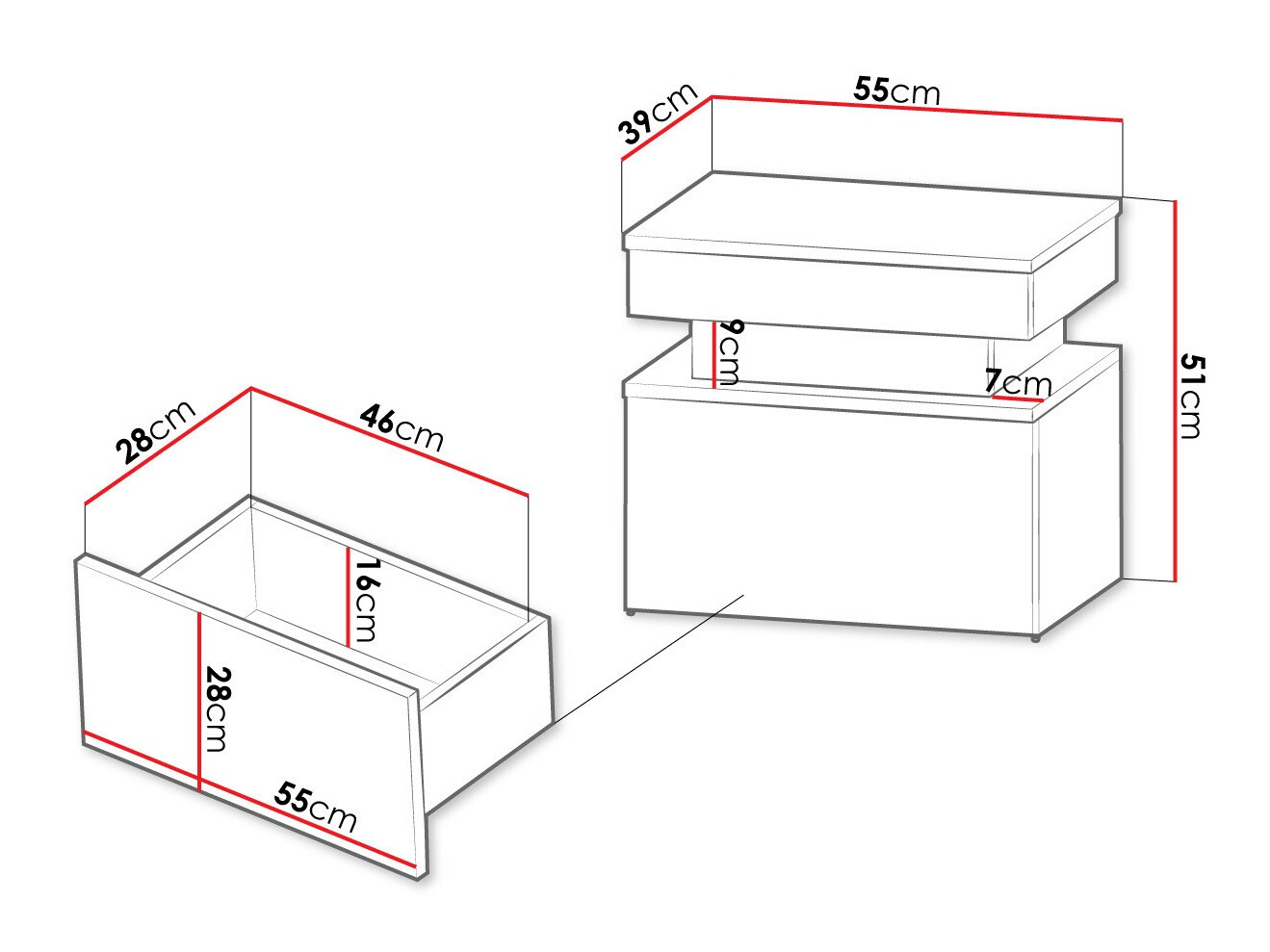 Noćni ormarić Monfero 102 (Crno + Crna visoki sjaj)