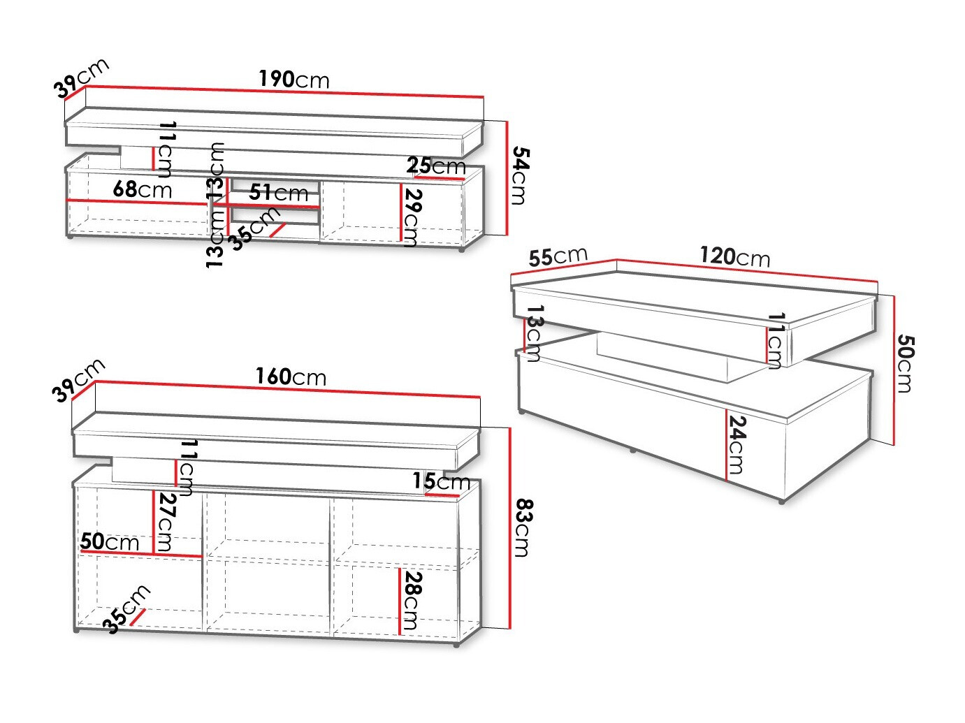 Set za dnevnu sobu Monfero 105 (Belo + Sjajno belo)