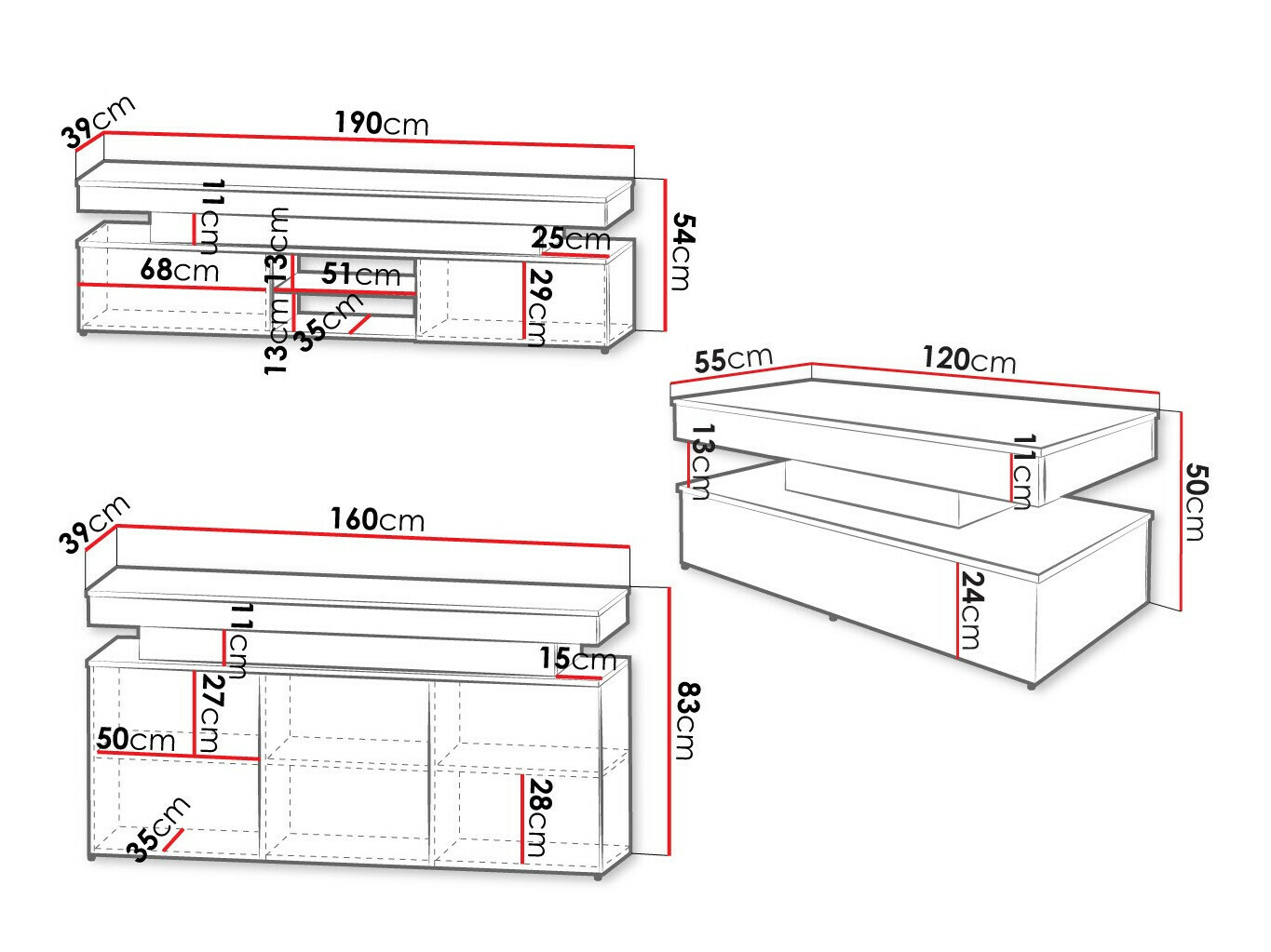 Set za dnevnu sobu Monfero 105 (Crno + Sjajno crna)