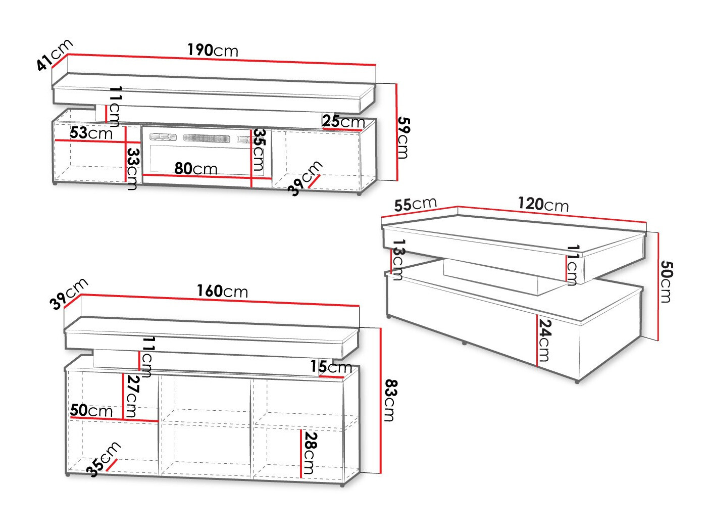 Set za dnevnu sobu Monfero 106 (Crno + Crna visoki sjaj)