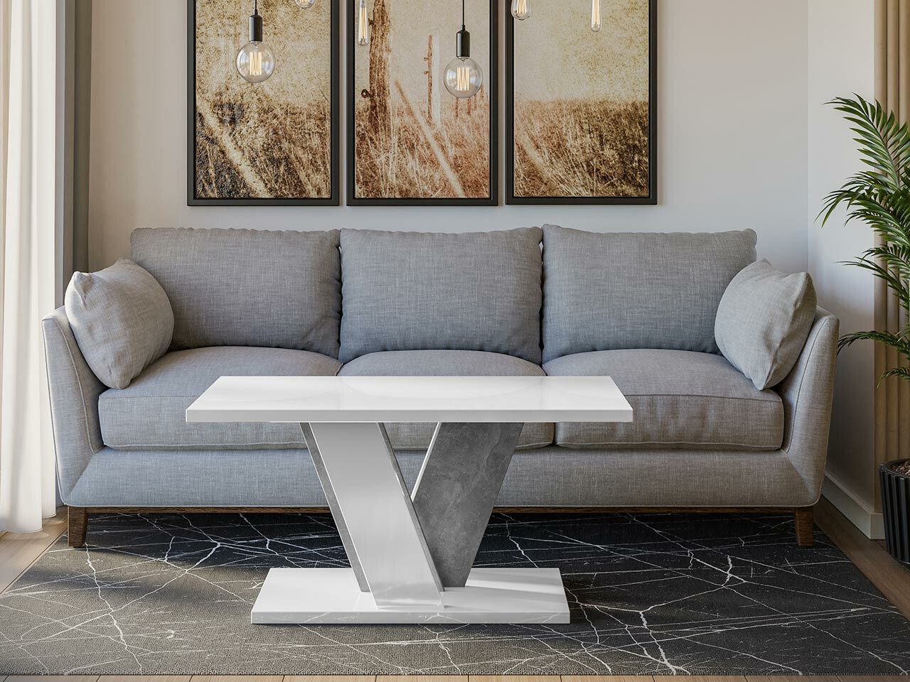 Stočić za kafu Goodyear 128 (Sjajno belo + Sivo)