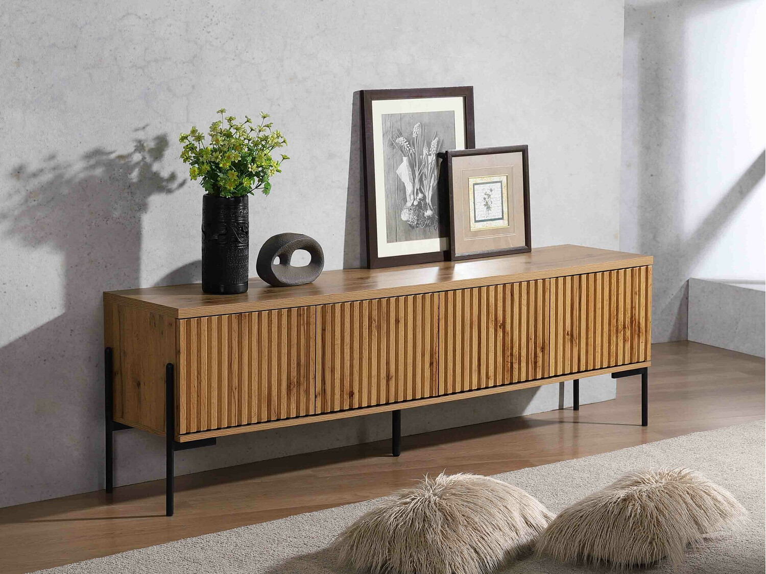 TV komoda Denton 1188 (Crno + Hrast Votan)