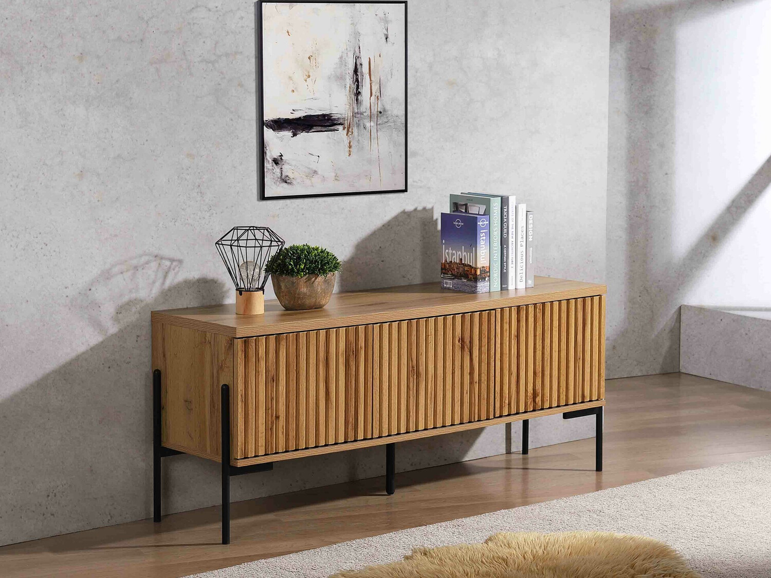 TV komoda Denton 1189 (Crno + Hrast Votan)