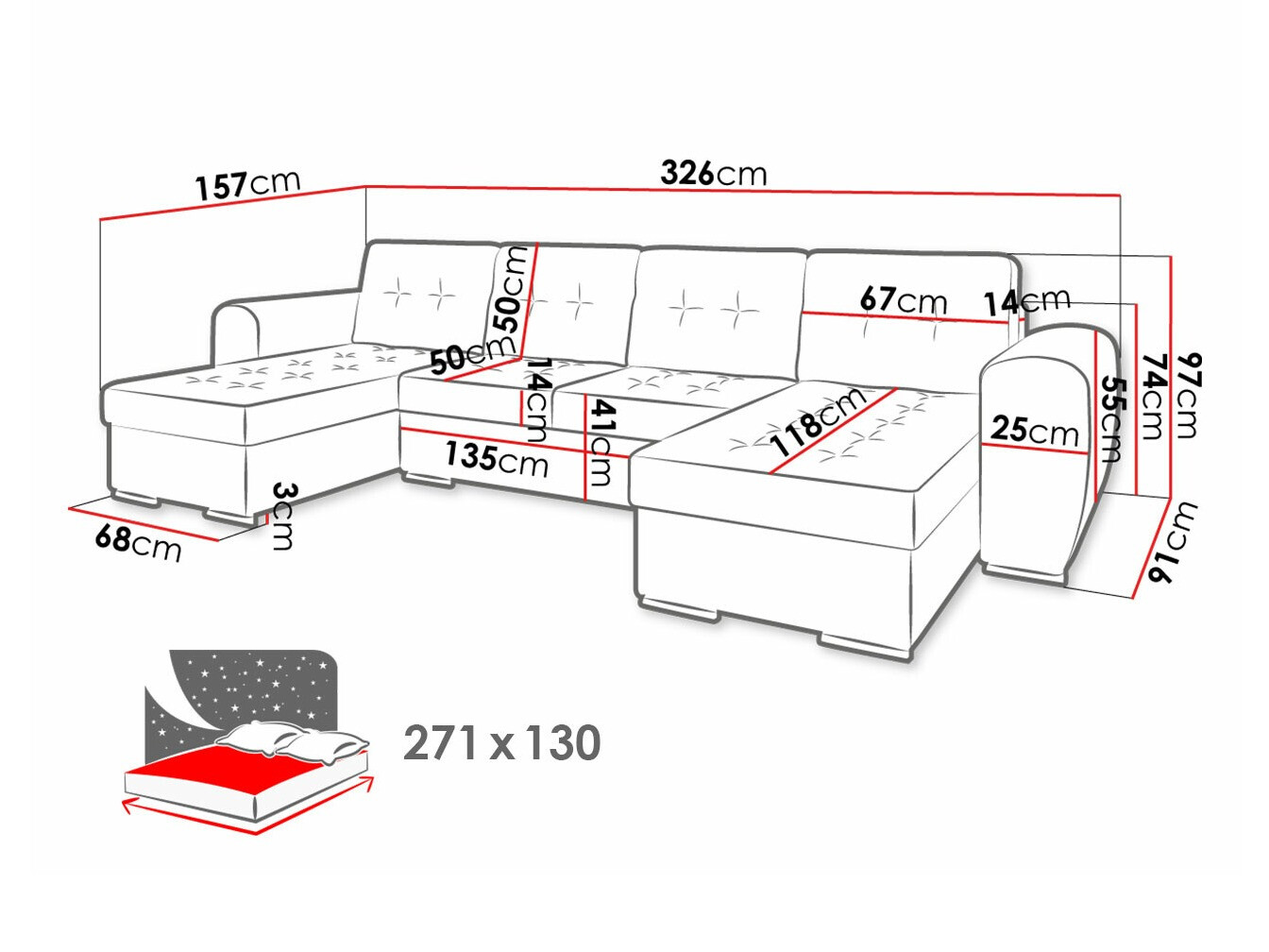 Ugaona sofa Arvada 117 (Monolith 77)
