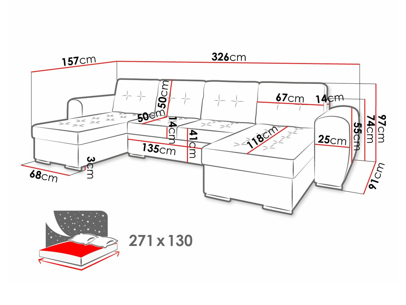 Ugaona sofa Arvada 117 (Monolith 85)