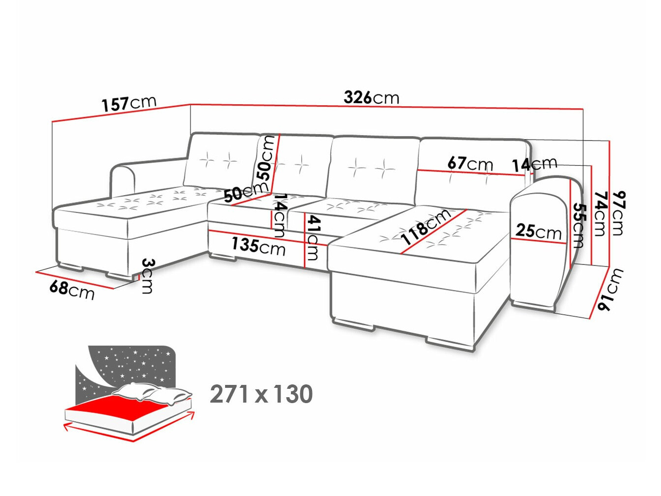 Ugaona sofa Arvada 117 (Monolith 97)