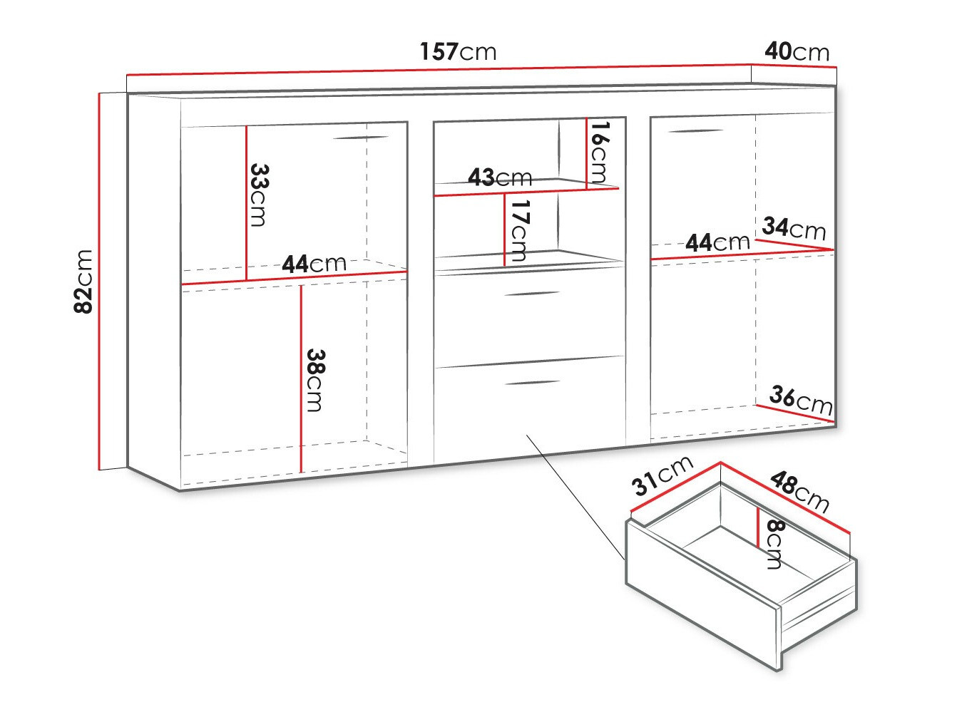 Komoda Tucson 104 (Храст лефкас + Graphite)