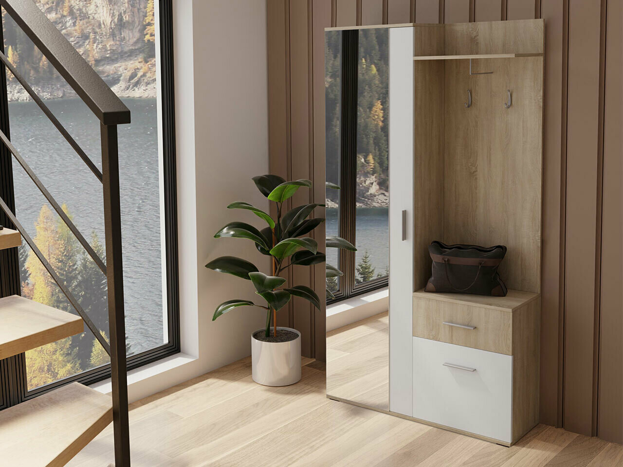 Set za hodnik Stanton 103 (Sonoma hrast + Belo)