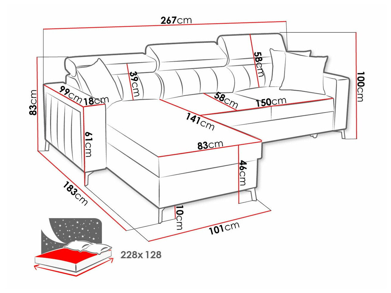 Ugaona sofa Sarasota 150 (Mono 234 + Botanical 36)