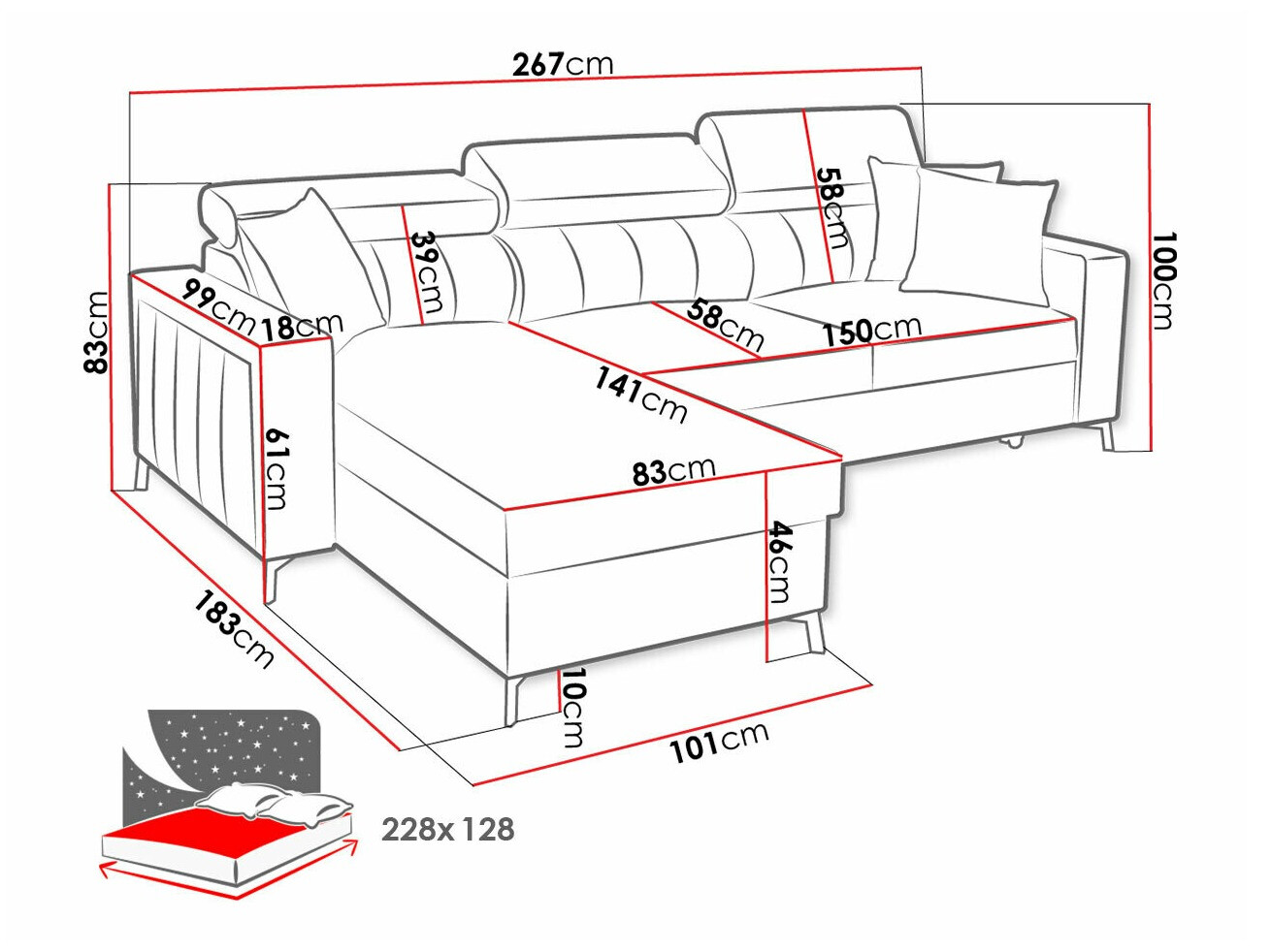 Ugaona sofa Sarasota 150 (Mono 234 + Botanical 36)