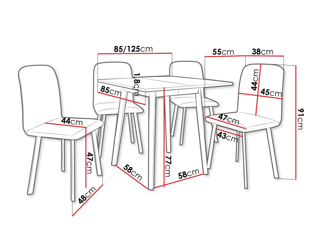 Trpezarijski set Edmond 116 (Belo + Crno)