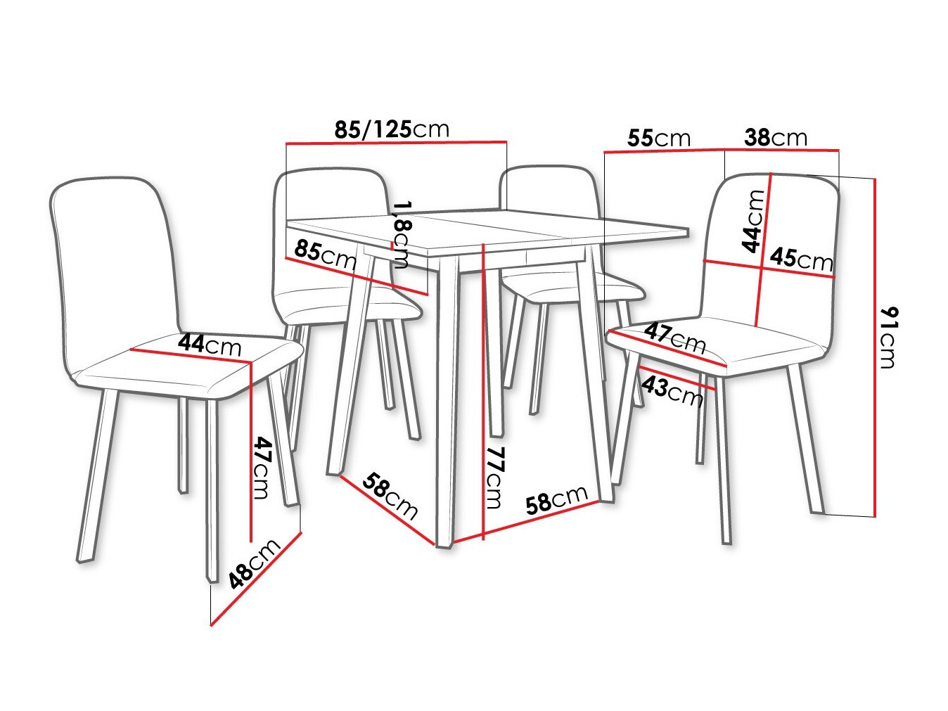 Trpezarijski set Edmond 116 (Belo + Crno)