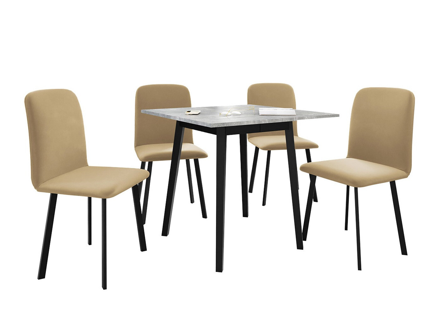 Trpezarijski set Edmond 116 (Sivi mermer + Crno)