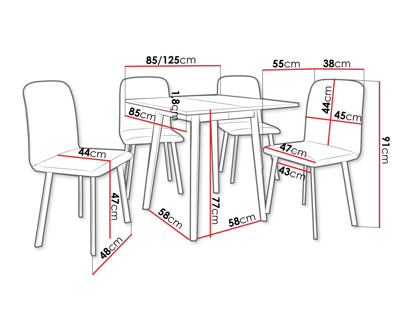 Trpezarijski set Edmond 116 (Sivi mermer + Crno)