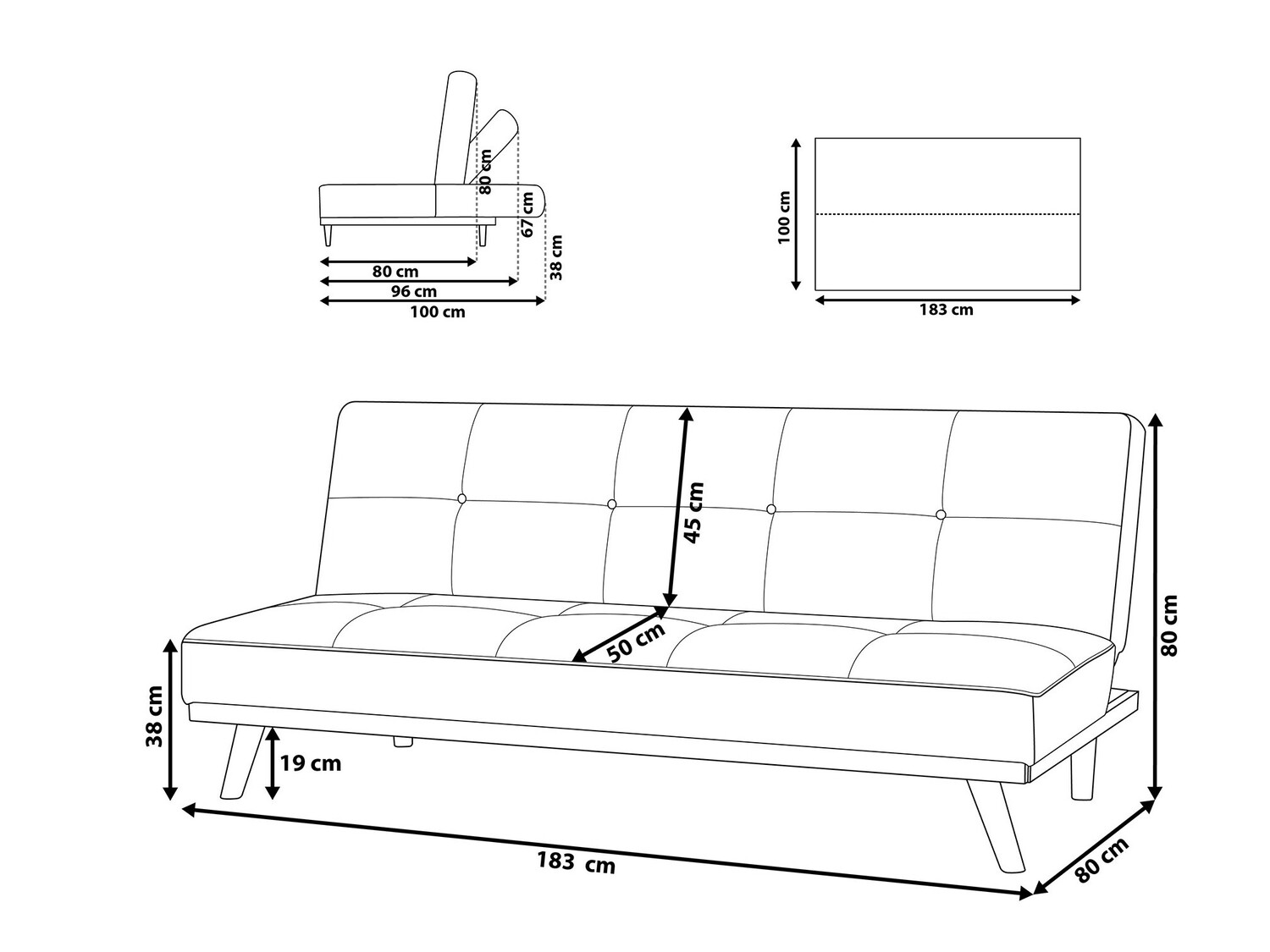 Sofa na razvlačenje Berwyn 747 (Crno)