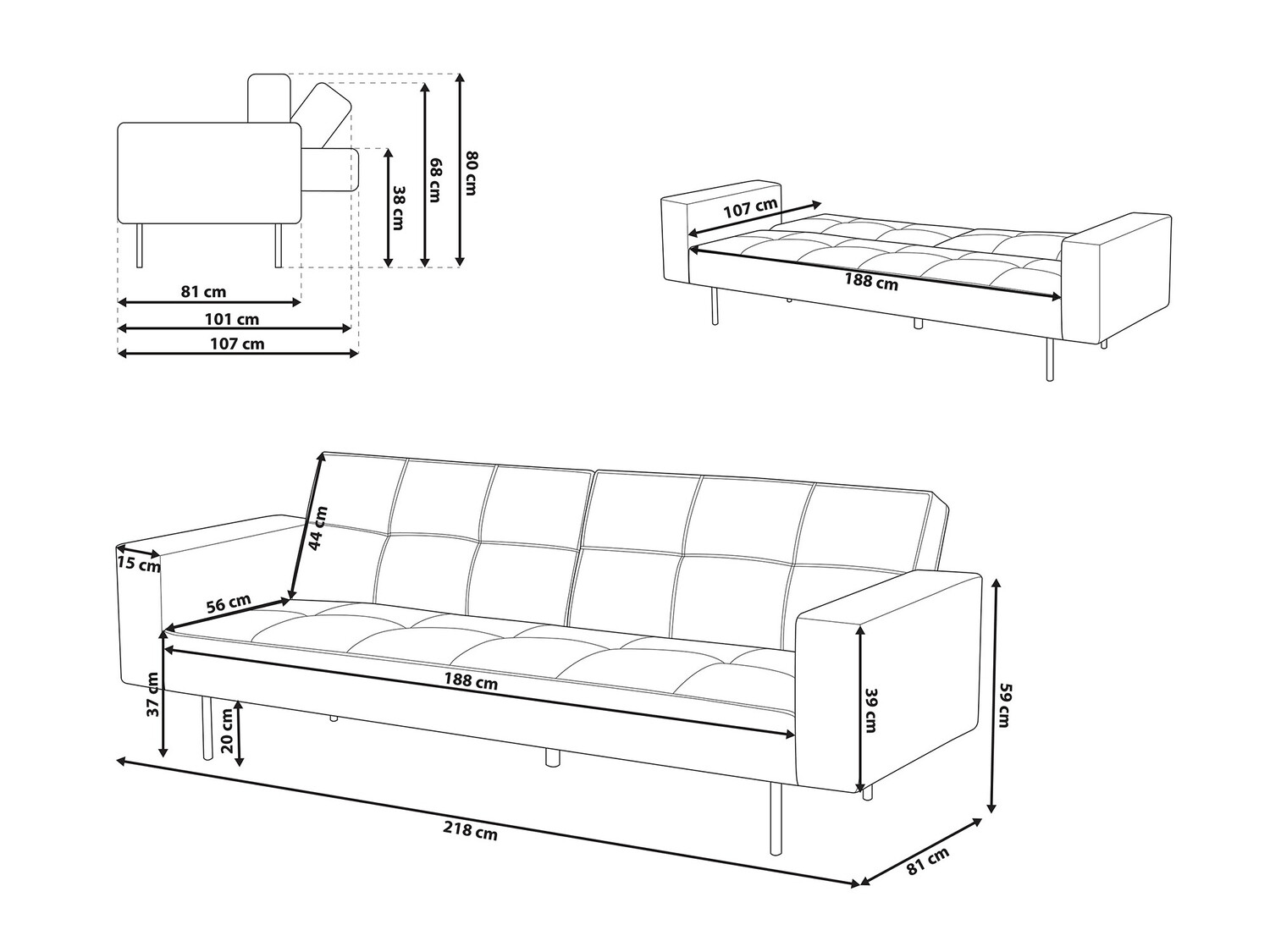 Sofa na razvlačenje Berwyn 749 (Sivo)