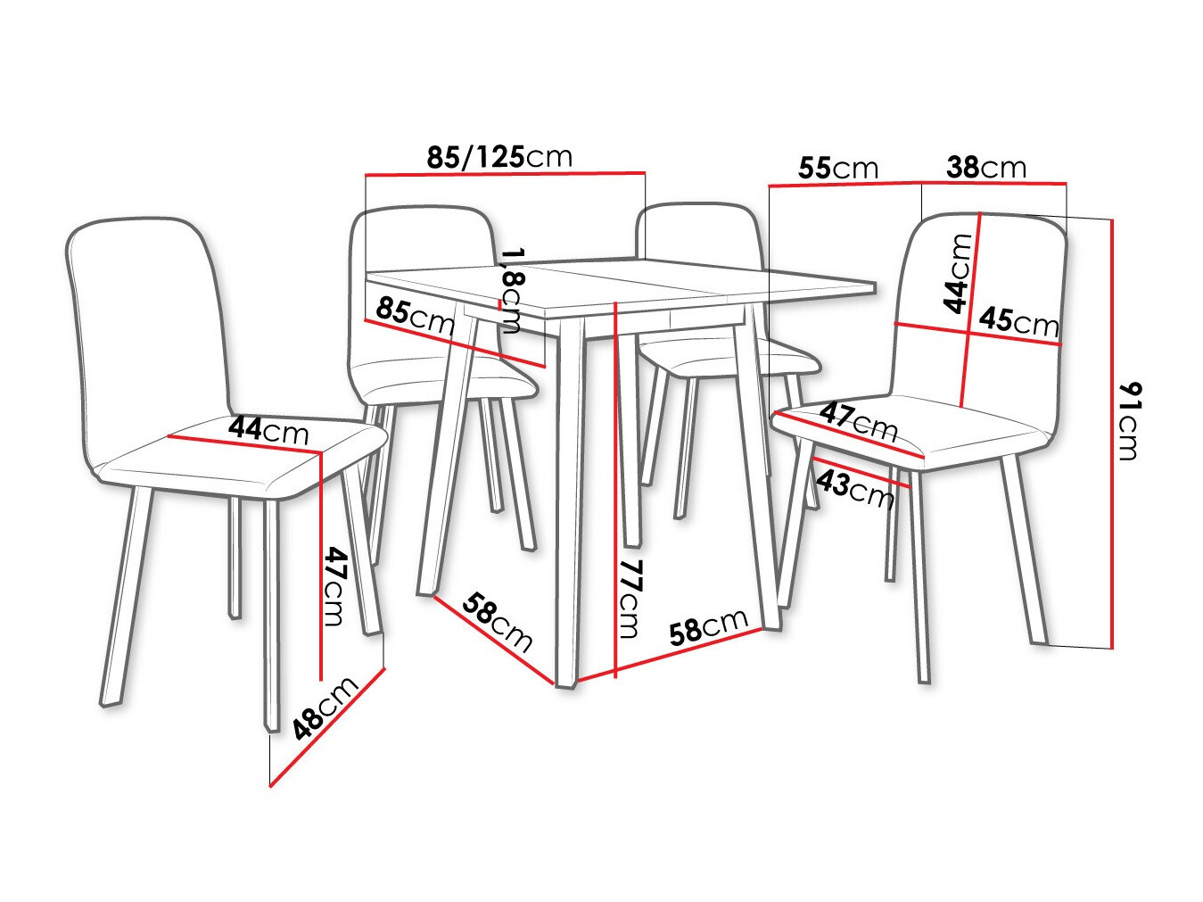 Trpezarijski set Edmond 116 (Belo + Crno)